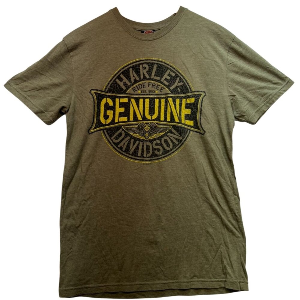 Harley Davidson Mens Crew Neck Motorcycles T Shirt Short Sleeve Sz M Olive Green